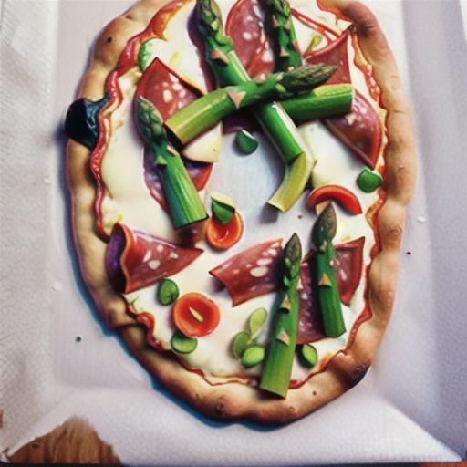 Salami, asparagus & mushroom pizza