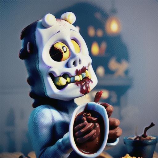 Marshmallow bones with blood-red hot chocolate