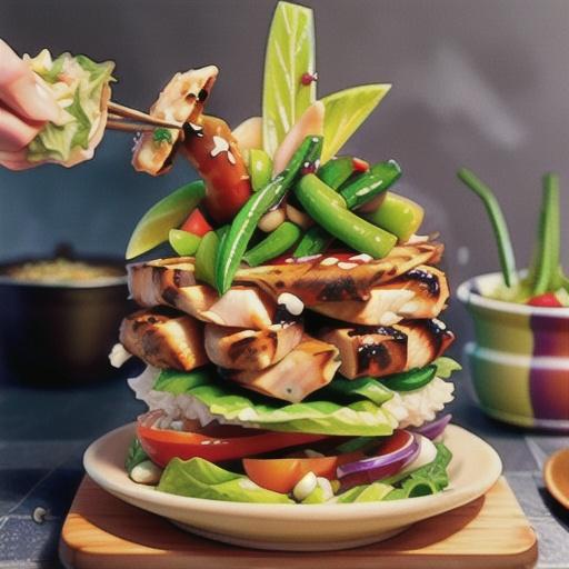 Satay chicken rice salad