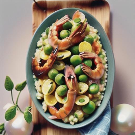 Prawn, pea and barley risotto with lemon minted fetta