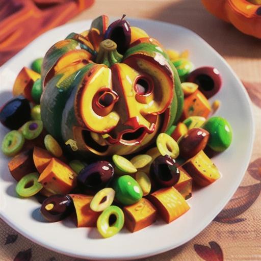 Roast pumpkin with chorizo and olives