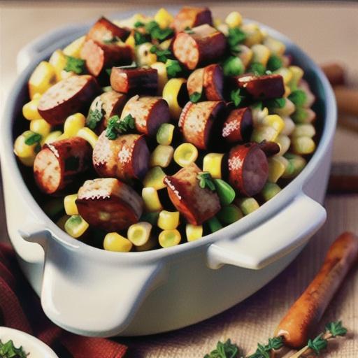 Creamed corn stuffing with pork sausage and thyme