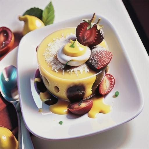 Lemon curd pudding with creme anglaise