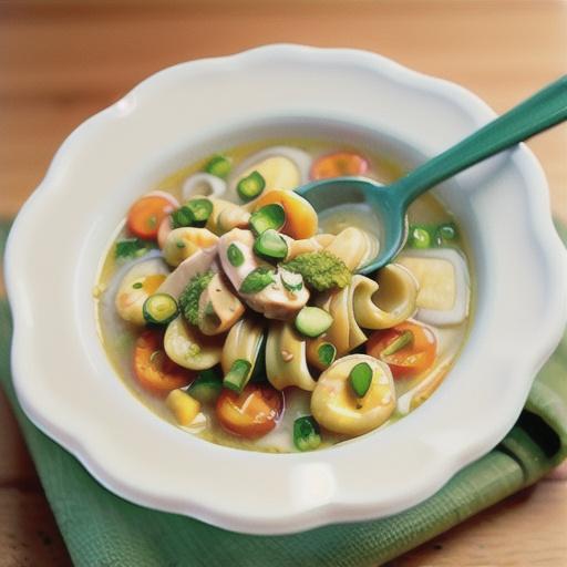 Creamy Chicken Noodle Soup with Pesto Drizzle