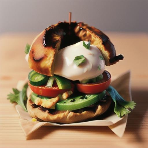 Skinny Chicken Shawarma Meatball in Pita with Yogurt-Veggie Sauce