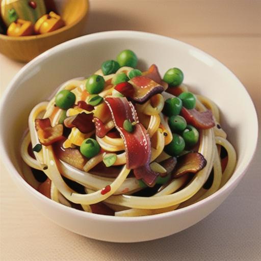 Pea, pumpkin and bacon spaghetti
