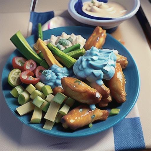 Buffalo wings with blue cheese sauce and chopped salad