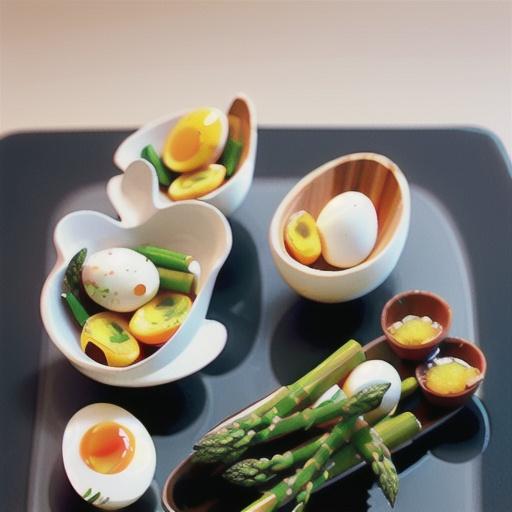 Soft-boiled eggs with Sichuan salt and asparagus soldiers