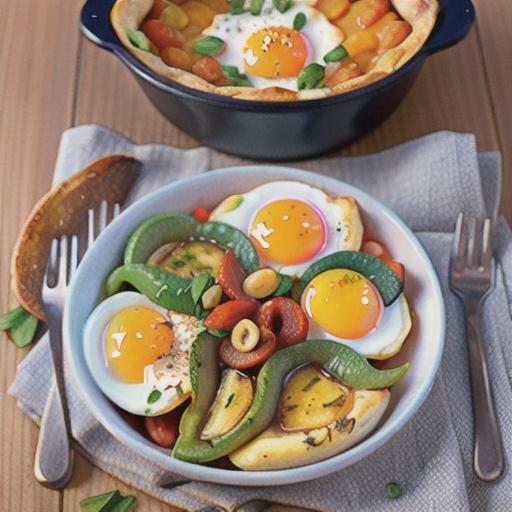 Baked eggs in popped beans