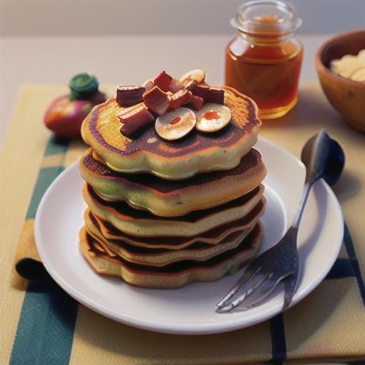 Sweet potato pancakes with bacon and maple syrup