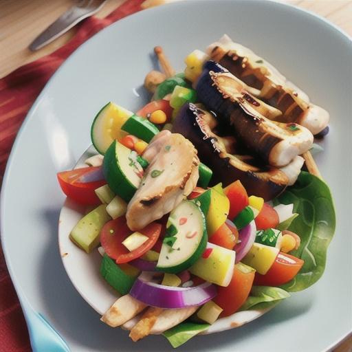 Chicken souvlaki with lentil salad