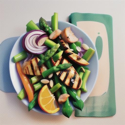 Chargrilled chicken with orange, asparagus and beans