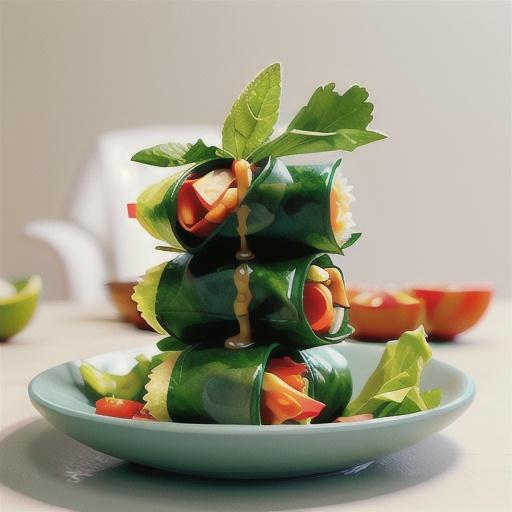 Green spring rolls with tomato, soy and lime dressing