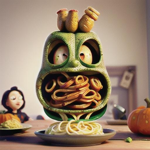 Rocket pesto spaghetti with roast pumpkin and ricotta