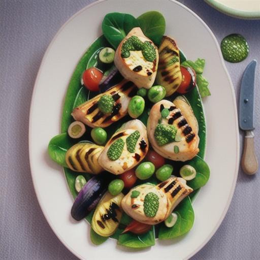 Pesto chicken with chargrilled vegetable salad