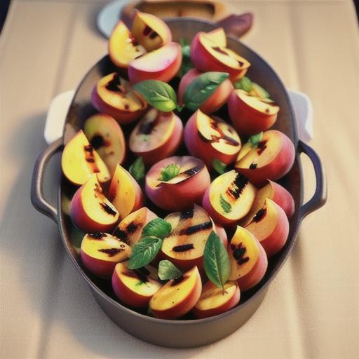 Grilled peaches with brandy & bay