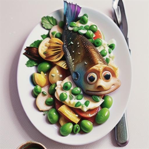 Crispy lemon fish with pea hommus recipe