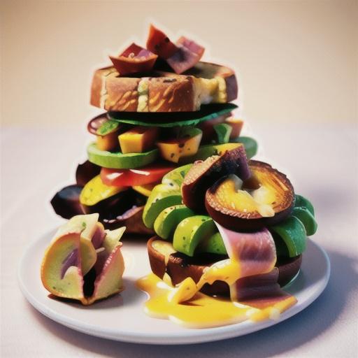 Spicy avocado toasted muffin with shaved ham and spinach