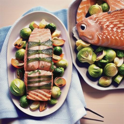 Salmon with kale and brussels sprout slaw