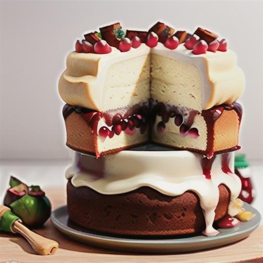 Chai cake with ginger cream-cheese icing and pomegranate syrup