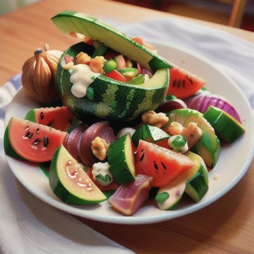 Ham and melon salad with walnuts