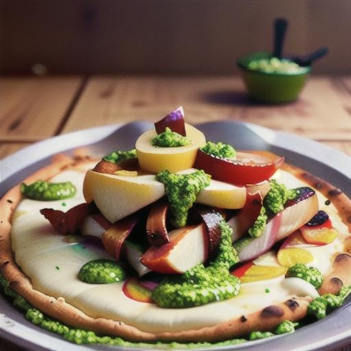 Goat Cheese, Pear, and Bacon Pizza with Pesto Sauce
