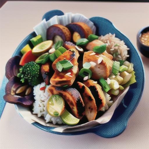Brown rice bowl with spiced chicken