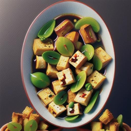 Japanese chicken noodle soup with tofu croutons