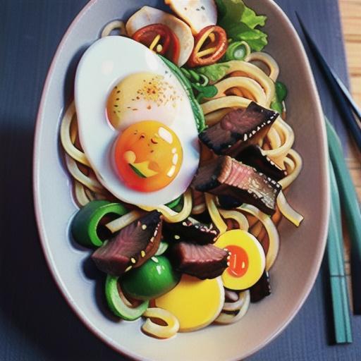 Asian beef mince noodle bowl with fried egg