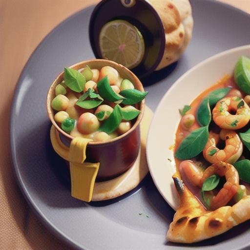 Indian prawn and chickpea curry with curry-salt naan