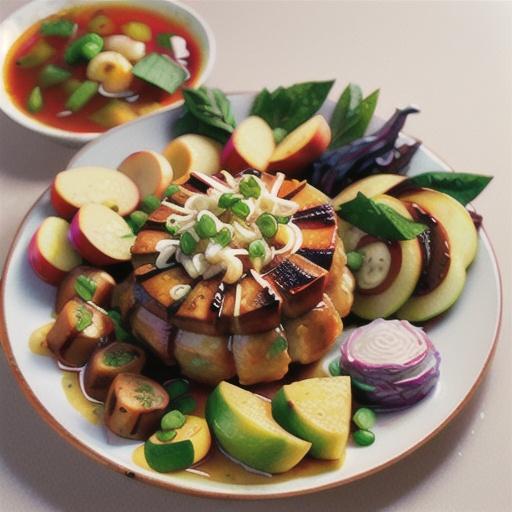 Roast pork with braised cabbage, cider and apple