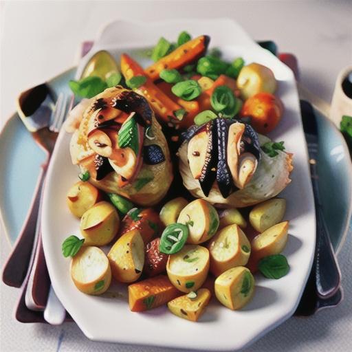 Chicken with confit potatoes and glazed carrots