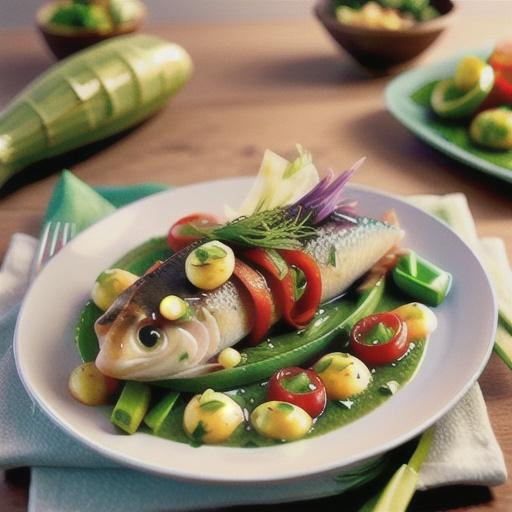 Vine-wrapped fish with fennel and sauce verde