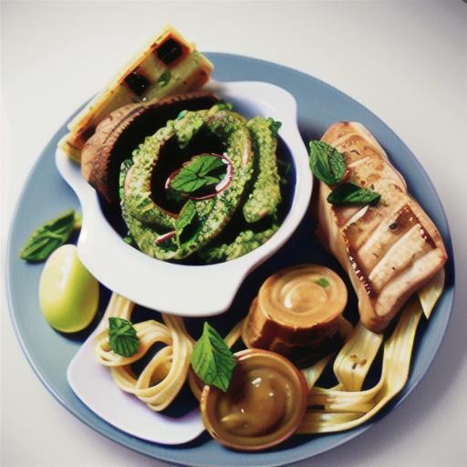 Lamb chops with fettuccine and spring pesto