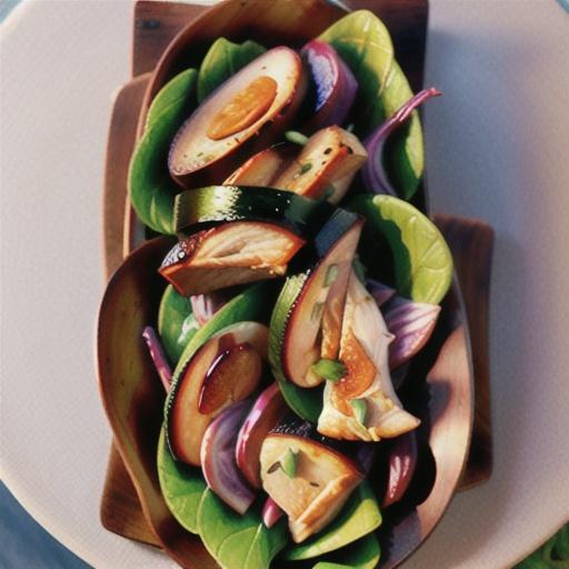 Barbecued pork, zucchini and radicchio salad