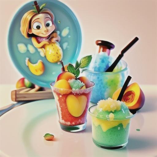 Melon granita with nectarine, peaches and mint syrup