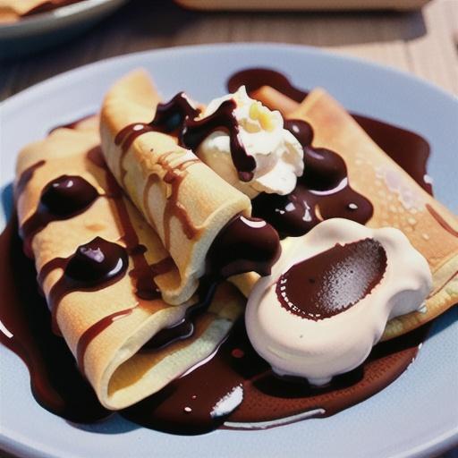 Crepes with ricotta filling and warm chocolate sauce