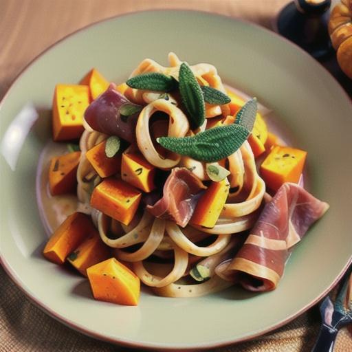 Butternut pumpkin & prosciutto fettuccine with sage butter
