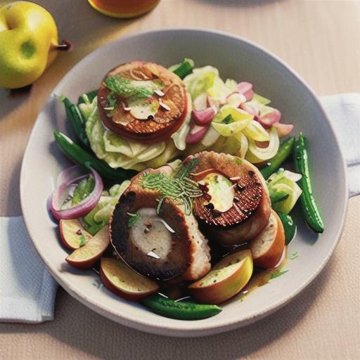 Pork cutlets with fennel, pear and cider braised cabbage