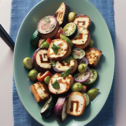 Mint and chilli haloumi with roast vegetable salad