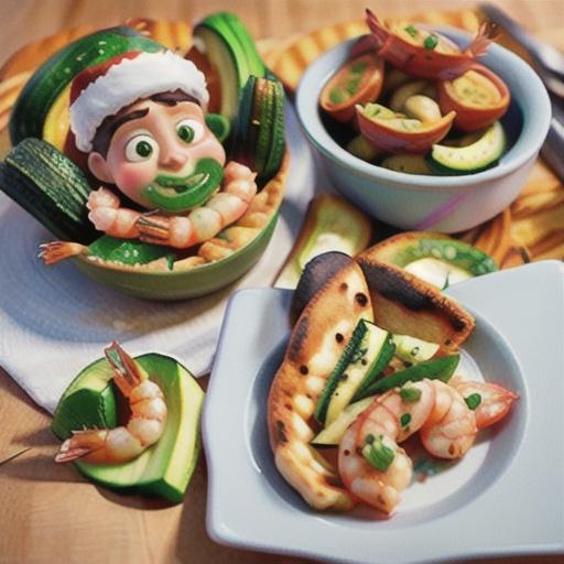 Flatbreads with prawns and zucchini recipe