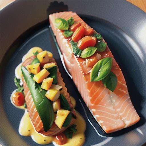 Glazed salmon with lime beurre blanc and tomato, ginger and basil salsa