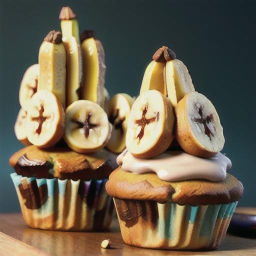 Banana muffins with sticky pine nuts