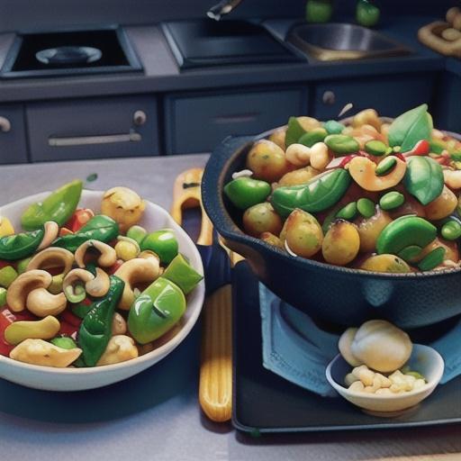 Chicken, cashew nut and snow pea stir-fry