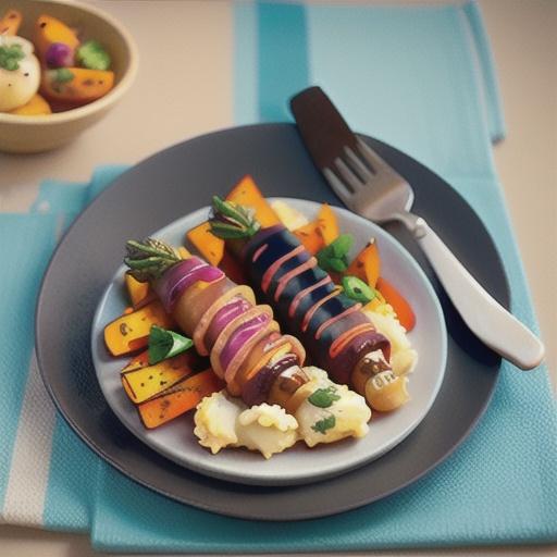 Bacon-wrapped chipolatas with sweet potato mash