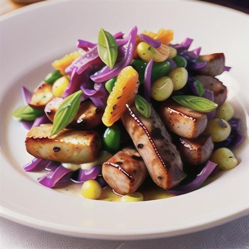 Honey and orange sauteed red cabbage with pork bangers