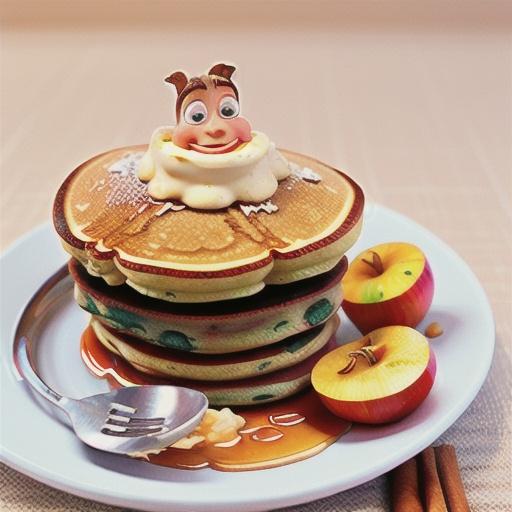 Buckwheat pancakes with cinnamon apples and maple syrup