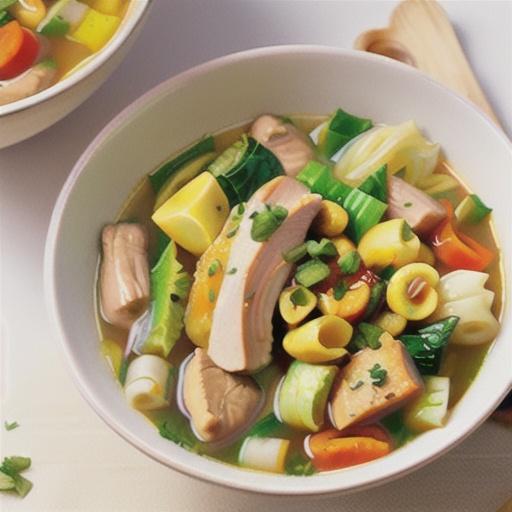 Hearty chicken noodle and cabbage soup