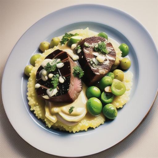 Steak with creamed semolina and sprout gremolata