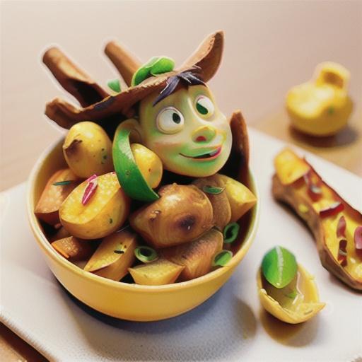 Yellow Thai potato curry with crispy potato skins